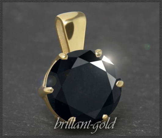 Gold Brillant Anhänger 585 Gelbgold, 6,25ct, schwarz